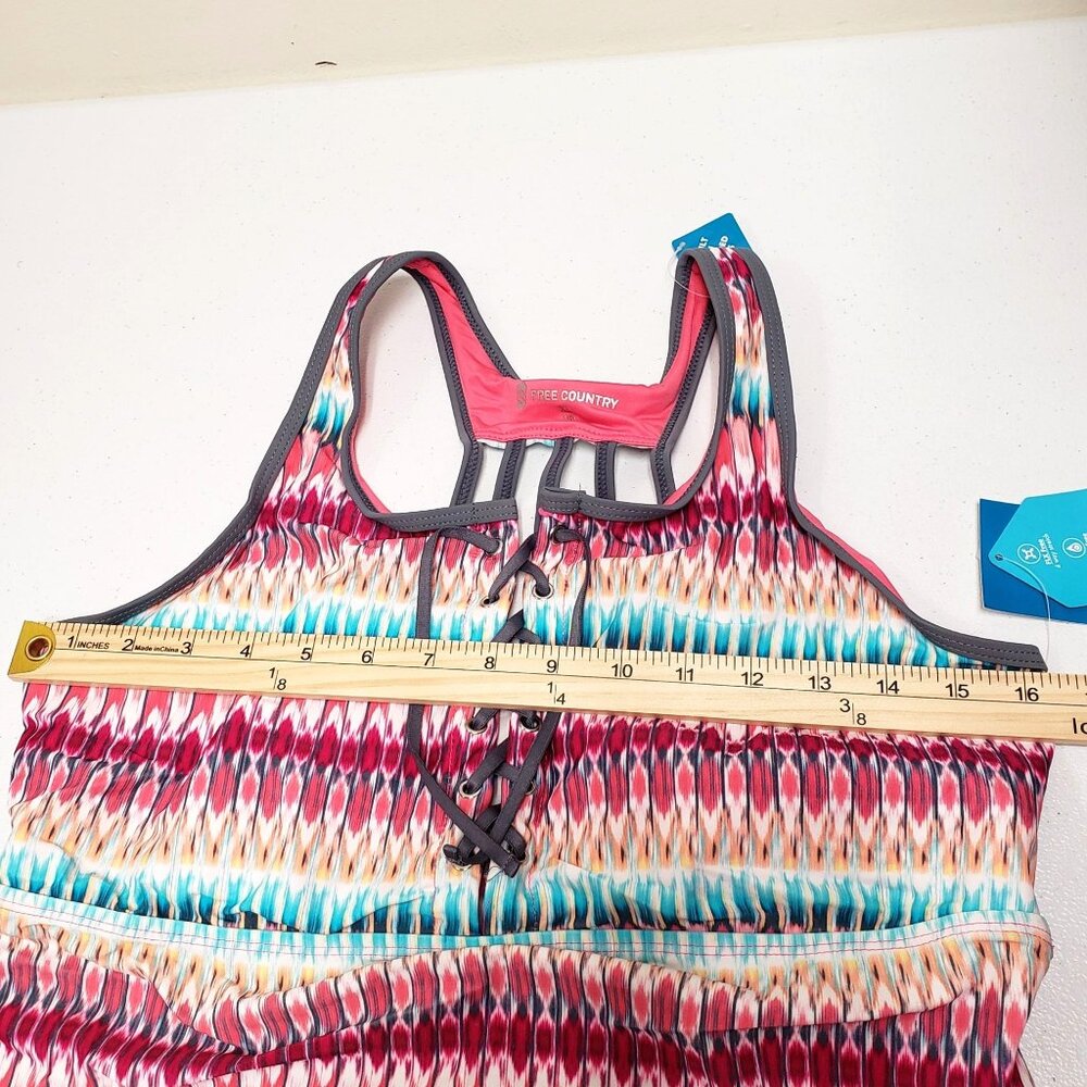 Free Country XL Tankini Top Multi-Color Strappy Back With Lace-Up Front Swimwear - Picture 11 of 13